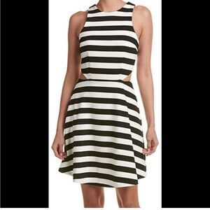 CeCe Side Cutouts Black and White Striped Fit and Flare Dress 6